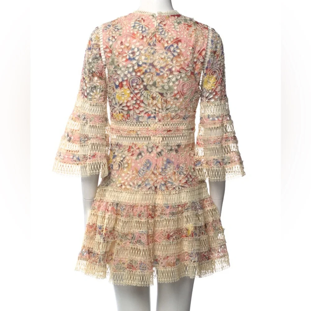 Zimmerman A Line Dress w Crochet Mesh Detailing and Beige w pink & purple Sz 6 - Picture 4 of 11